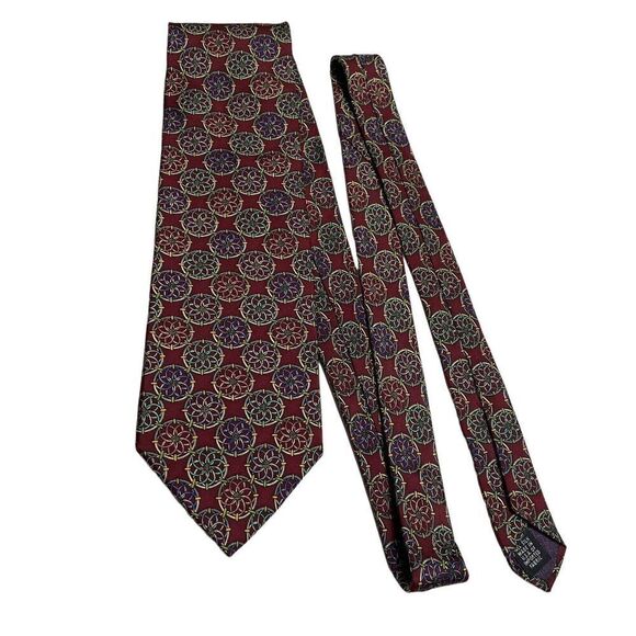 Christian Dior Tie Men's Necktie Silk Maroon Circles Made in USA - Picture 7 of 7